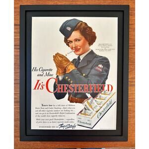 Framed Chesterfield Cigarettes Joan Bennett Movie Star 1942 Military Print Ad